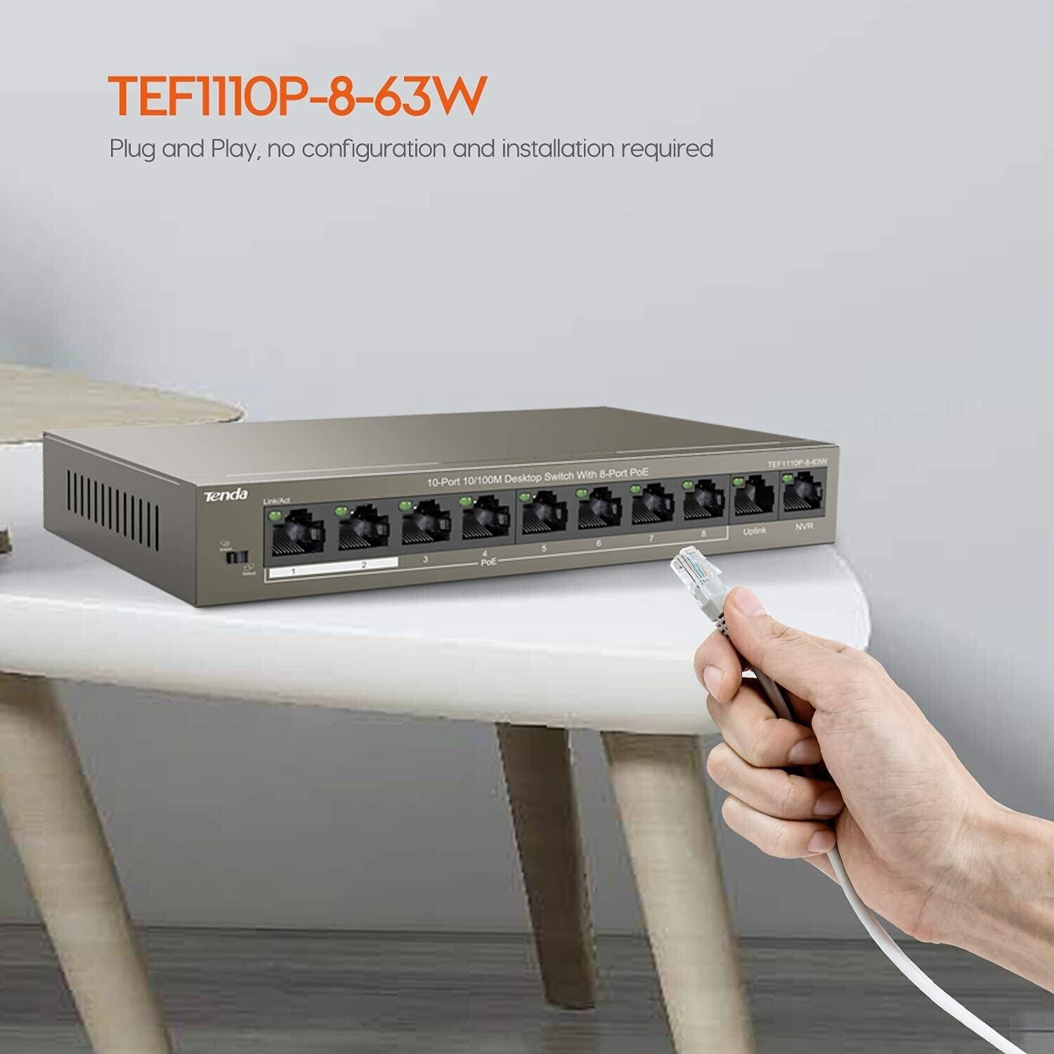 Tenda TEF1110P-8-63W 10-Port Desktop Switch with 8-Port PoE