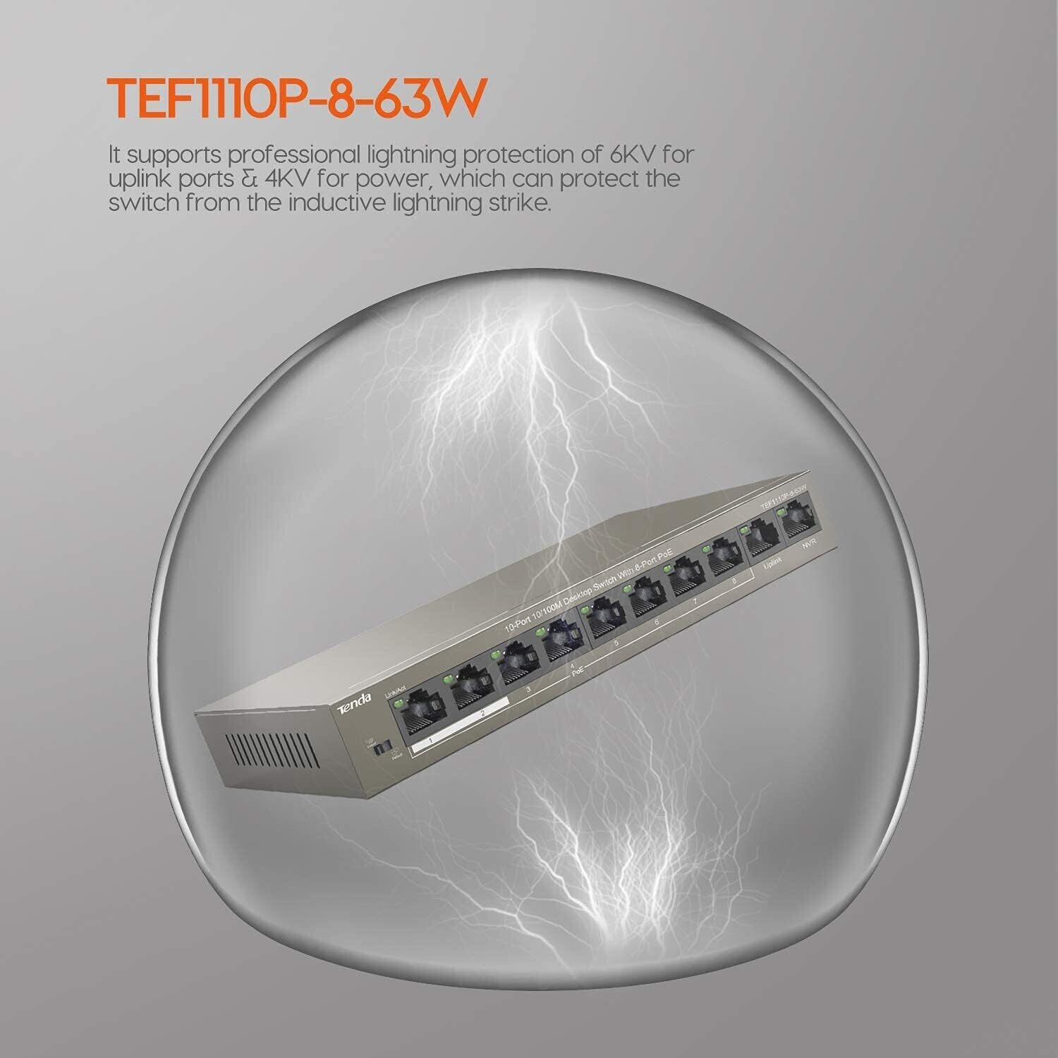 Tenda TEF1110P-8-63W 10-Port Desktop Switch with 8-Port PoE