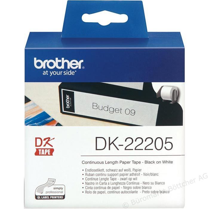 Brother DK22205 Black on White Continuous Length Paper Label