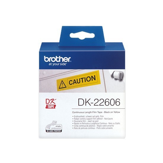 Brother DK22606 Continuous Length Film Tape, Black on Yellow