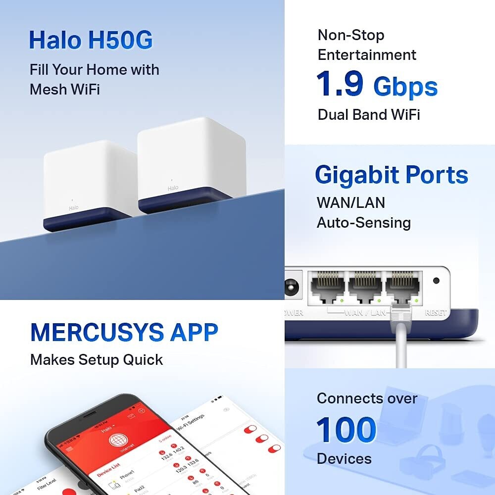 Mercusys Halo H50G AC1900 Whole Home Mesh Wi-Fi System Mercusys Halo H50G AC1900 Whole Home Mesh Wi-Fi System