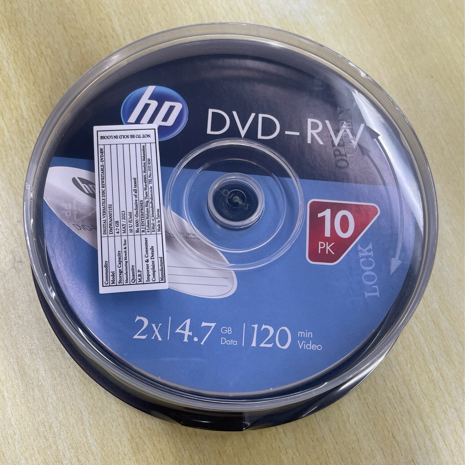 HP DVD-RW 4.7GB Blank Disk’s (Pack of 10disk)