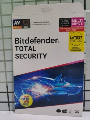 New, 1 User, 3 Year, BitDefender Total Security (200MB VPN)