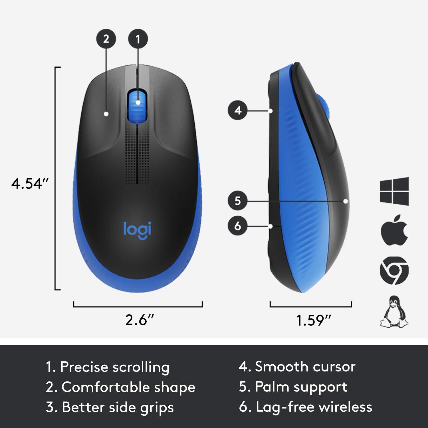 Logitech M190 Full-Size Wirless Mouse, Blue