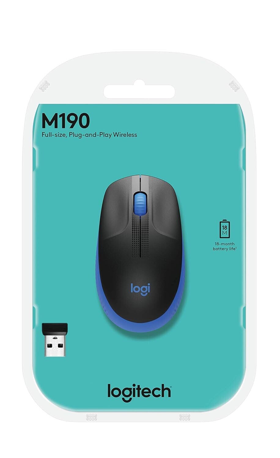 Logitech M190 Full-Size Wirless Mouse, Blue