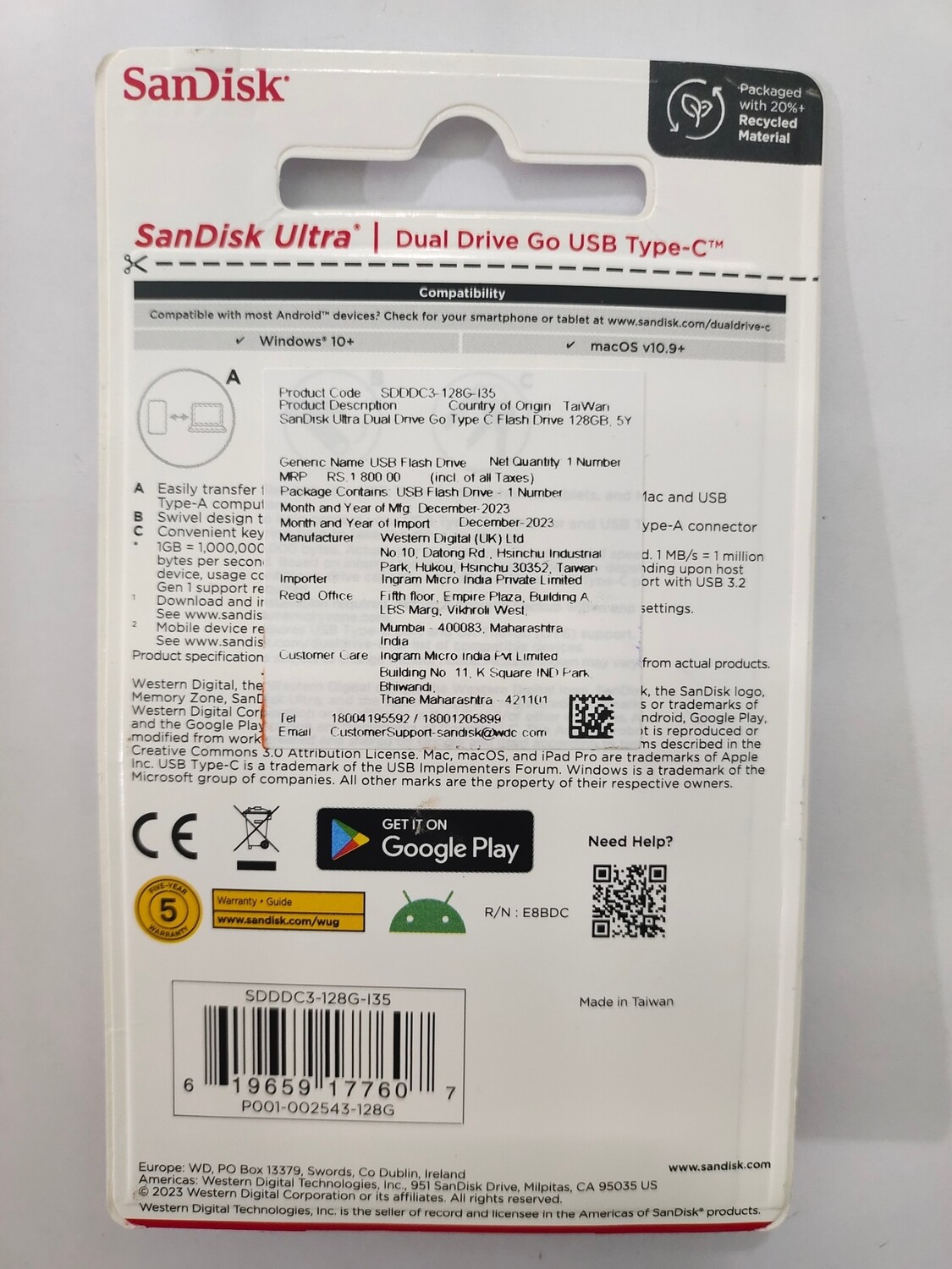 SanDisk 128GB Ultra Dual Drive Go Type C Pendrive for Mobile