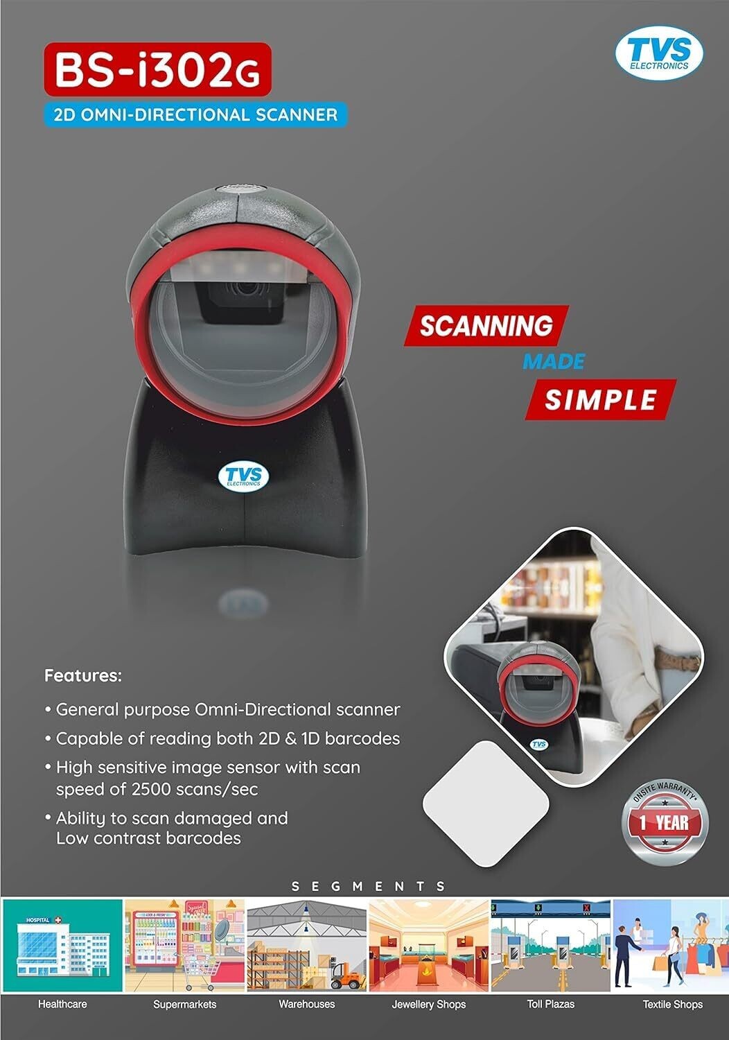 BSI 302G 2D Table Top Barcode Scanner BSI 302G 2D Table Top Barcode Scanner