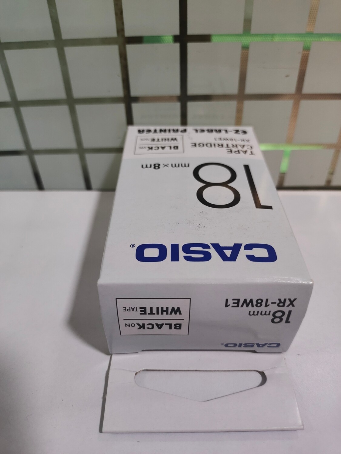 Casio XR-18WE1 Black on White 18mm Label Tape Casio XR-18WE1 Black on White 18mm Label Tape