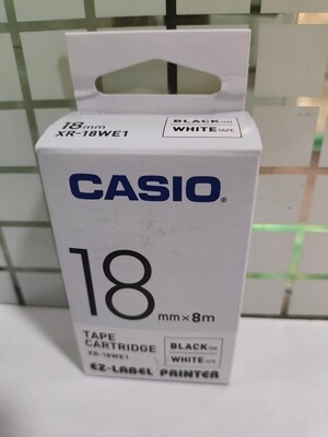 Casio XR-18WE1 Black on White 18mm Label Tape