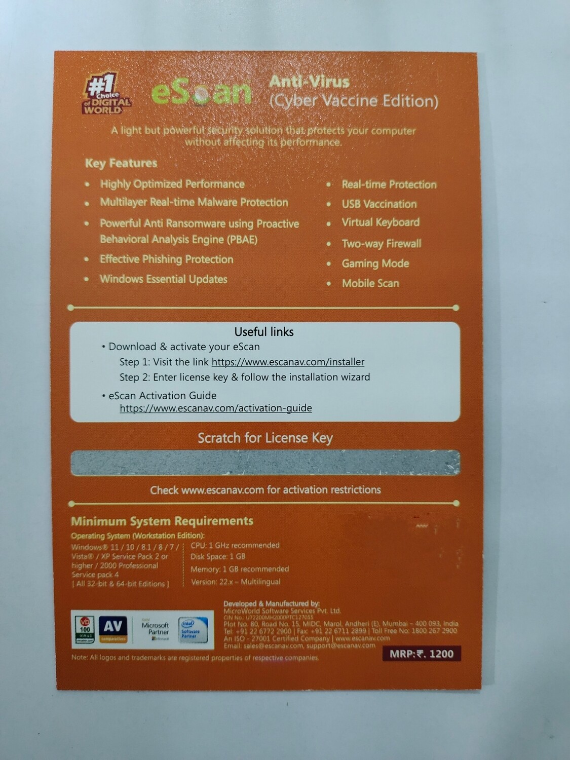 New v22x, 1 User, 1 Year, eScan Anti-Virus Security New v22x, 1 User, 1 Year, eScan Anti-Virus Security