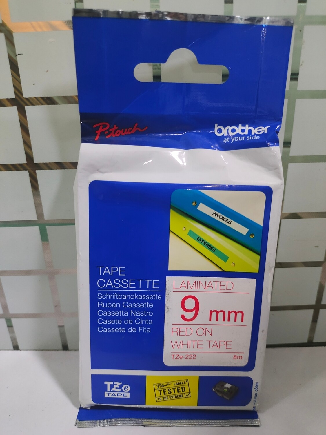 Brother Tze-222 Red on White 9mm Label Tape