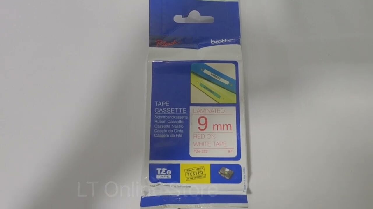 Brother Tze-222 Red on White 9mm Label Tape