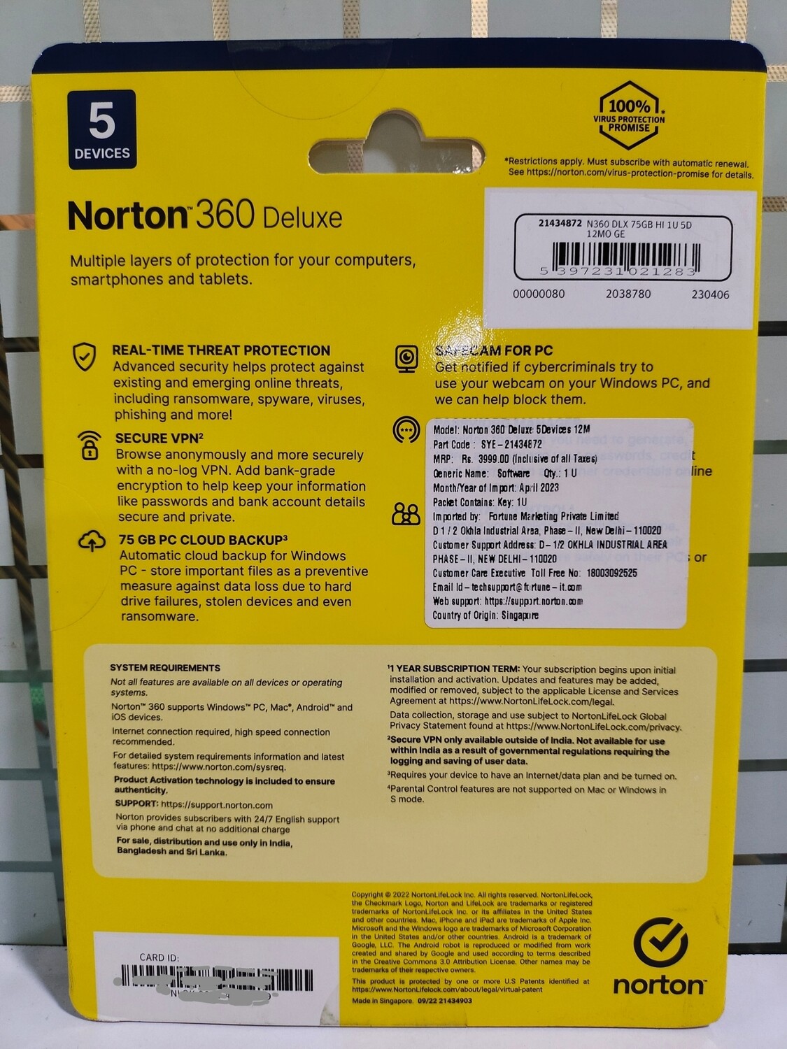 5 User, 1 Year, Norton 360 Deluxe Total Security