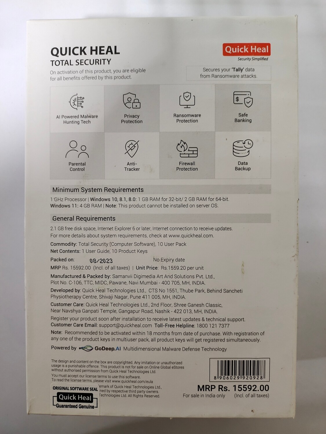 New, 10 User, 3 Year, Quick Heal Total Security