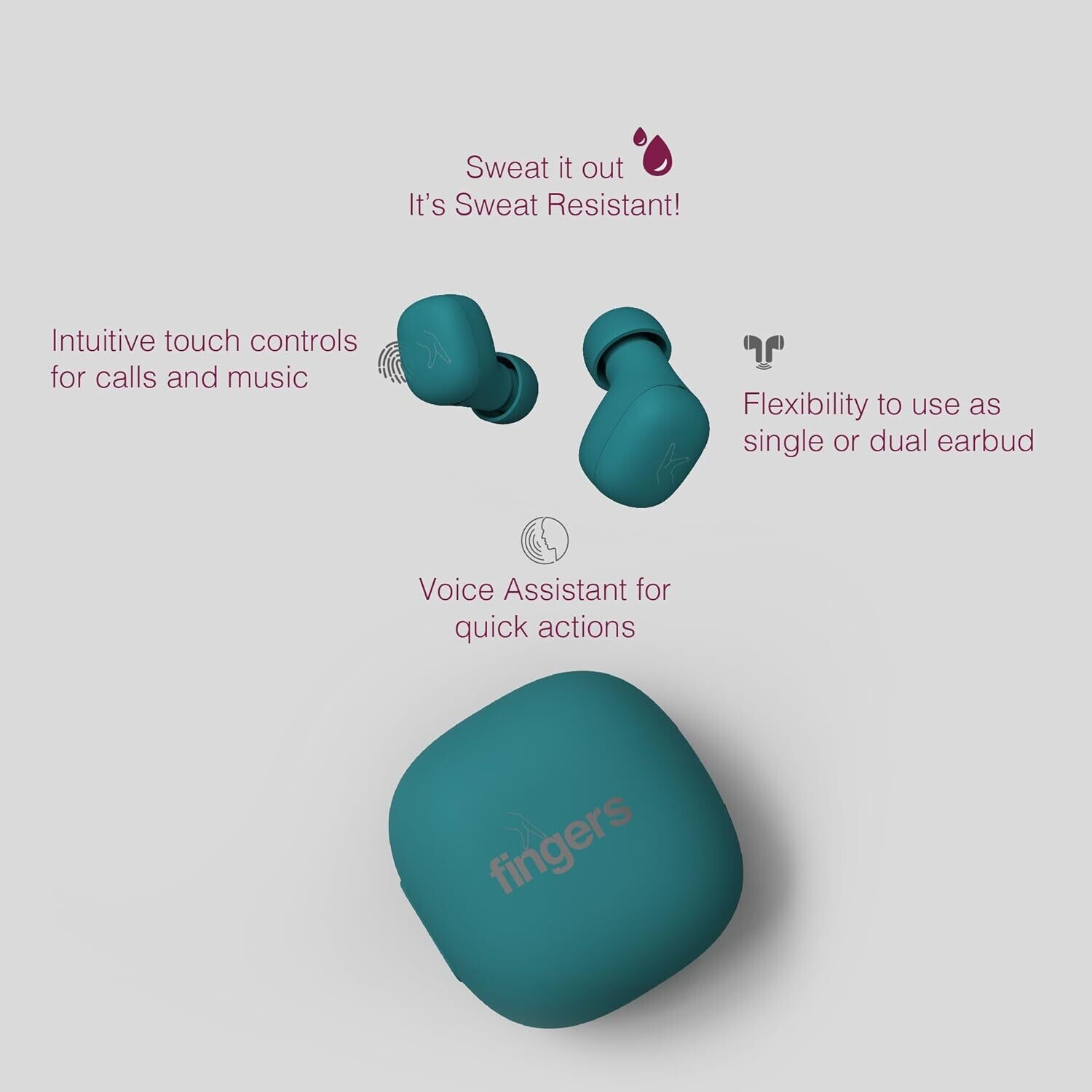 Fingers SizeZero Pods2 TWS Earbuds, Teal