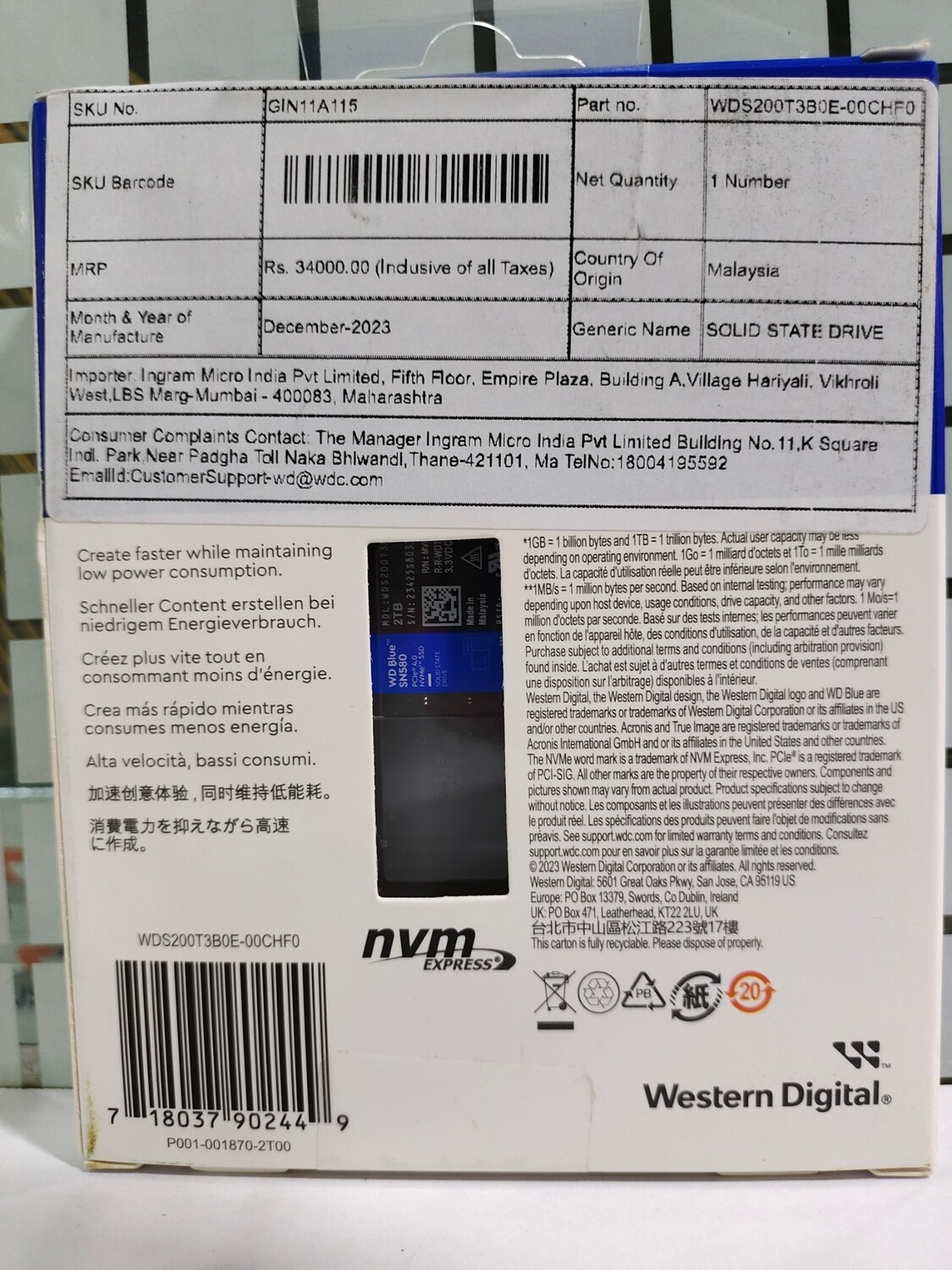 WD Blue 2TB SN580 NVMe Internal SSD