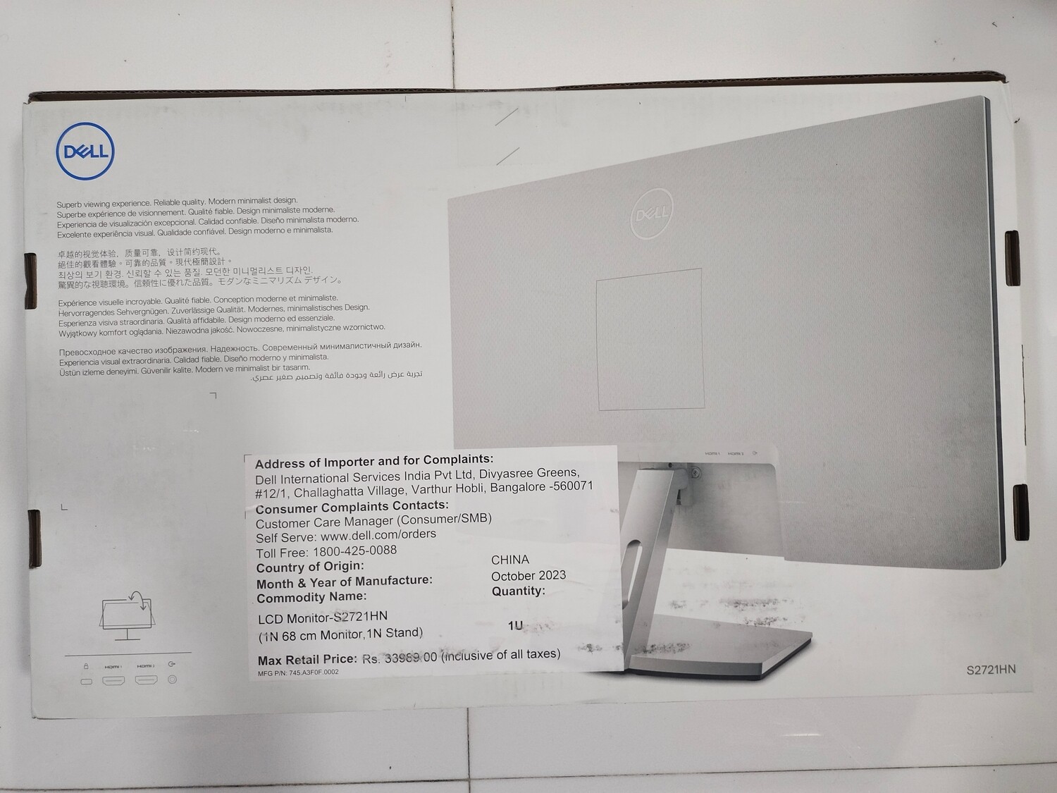 DELL S Series 27 inch Full HD IPS Panel with Brightness 300 nits