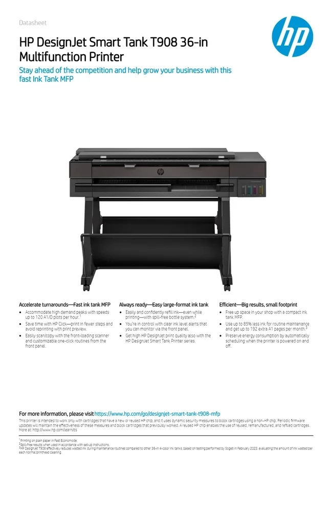 HP T908 Multifunction DesignJet Smart Tank Plotter Printer HP T908 Multifunction DesignJet Smart Tank Plotter Printer