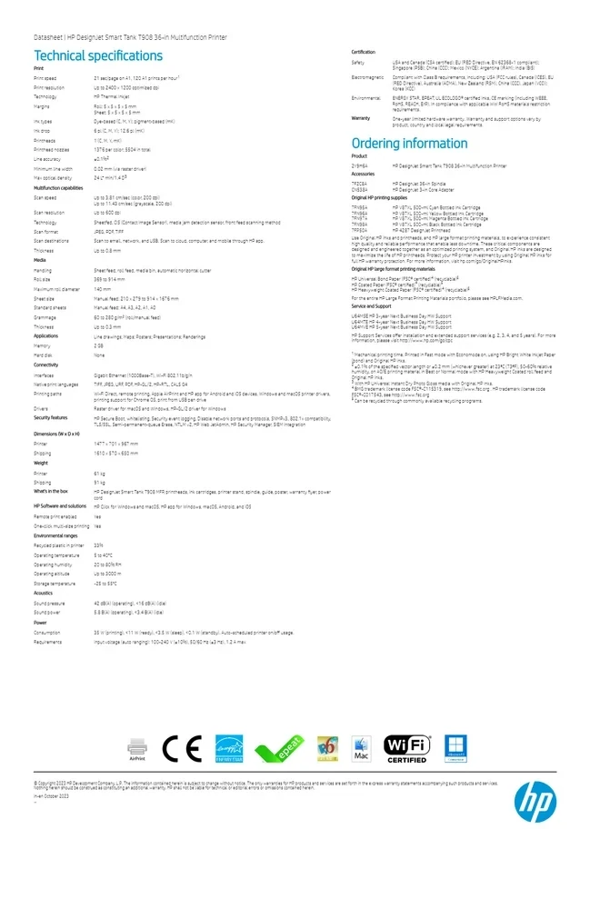 HP T908 Multifunction DesignJet Smart Tank Plotter Printer HP T908 Multifunction DesignJet Smart Tank Plotter Printer