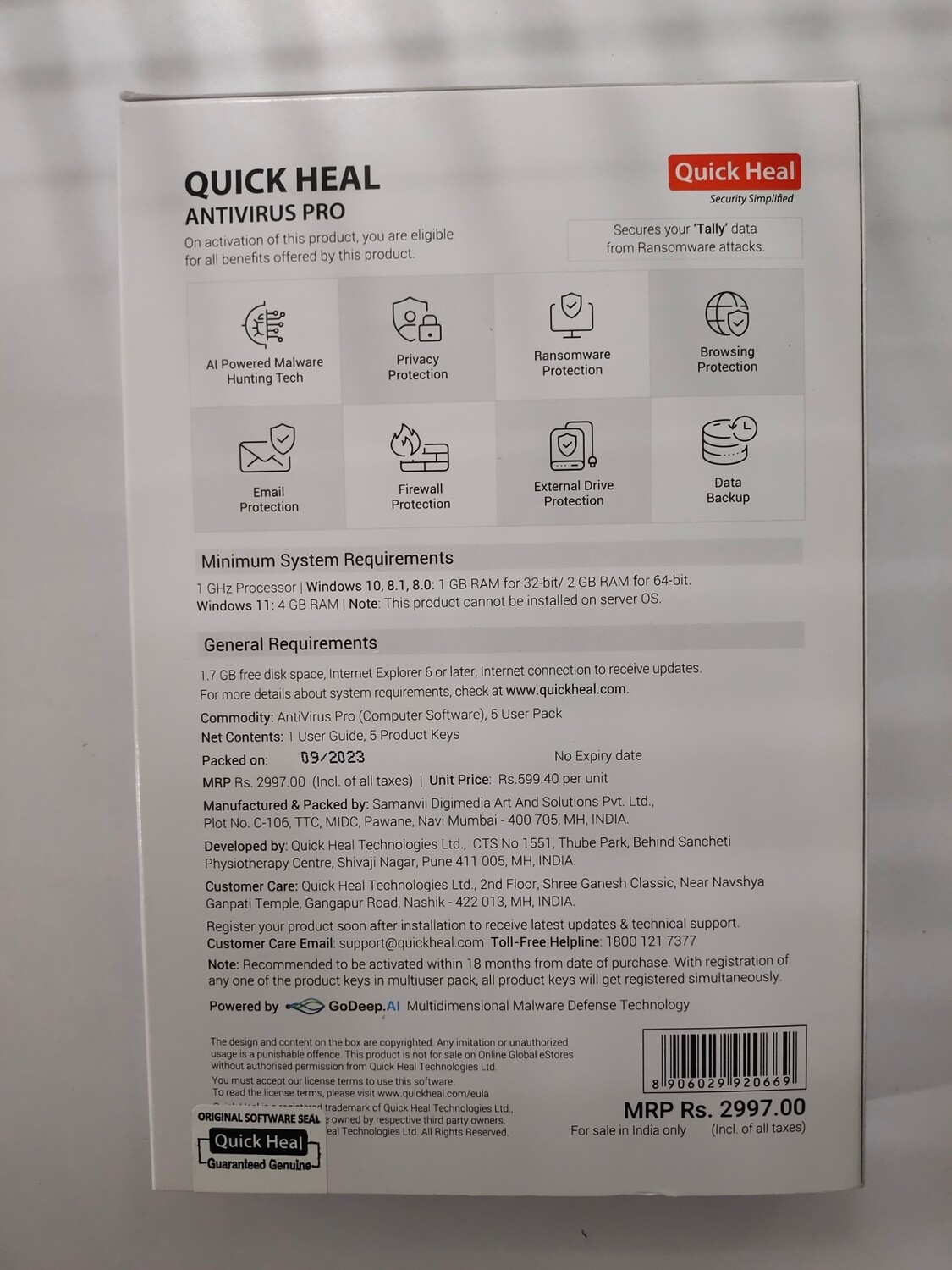 New, 5 User, 1 Year, Quick Heal Antivirus Pro