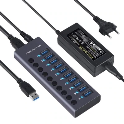 10-port usb 3.0 hub with individual power switches
