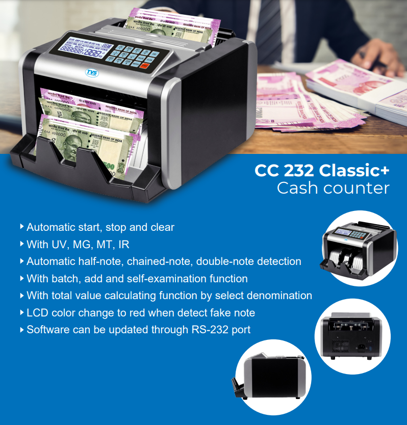 TVS CC-232 Classic Plus Cash Counting Machine TVS CC-232 Classic Plus Cash Counting Machine