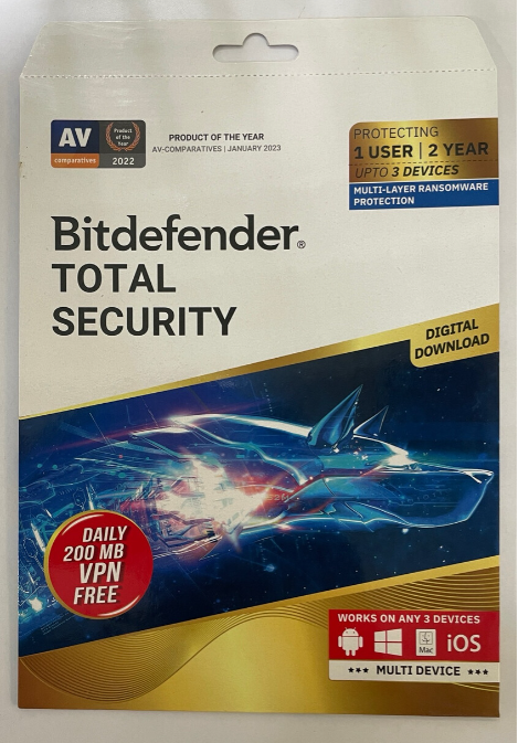 New, 3 User, 2 Year, Bitdefender Total Security (200MB VPN)