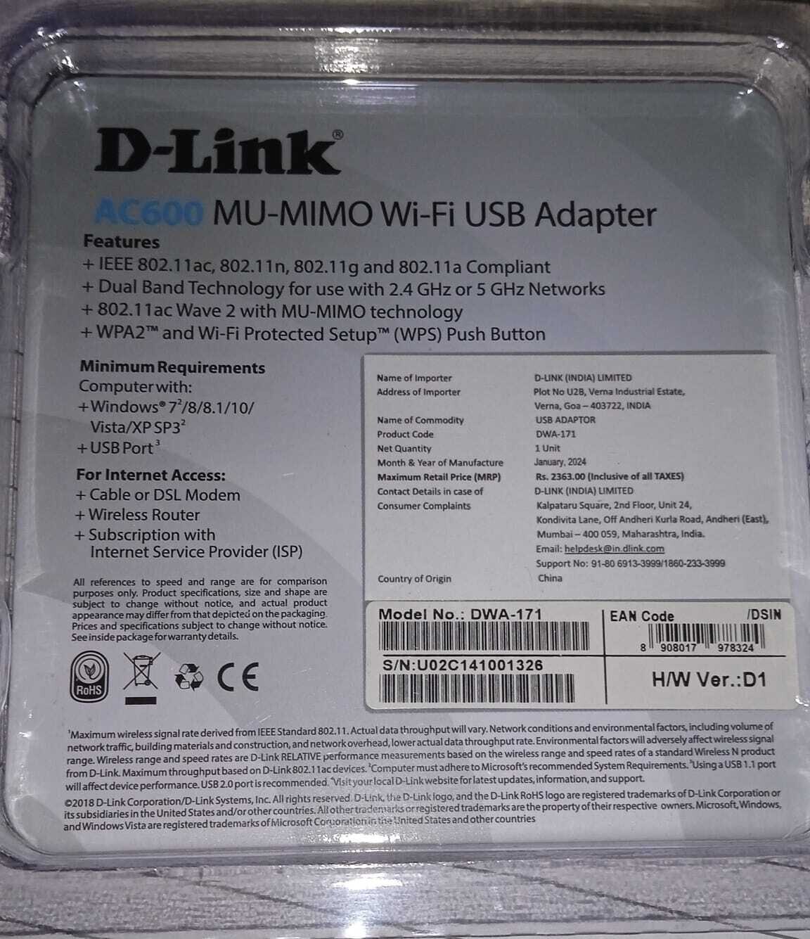 D-Link 433mbps WiFi USB Adapter (DWA-171) D-Link 433mbps WiFi USB Adapter (DWA-171)