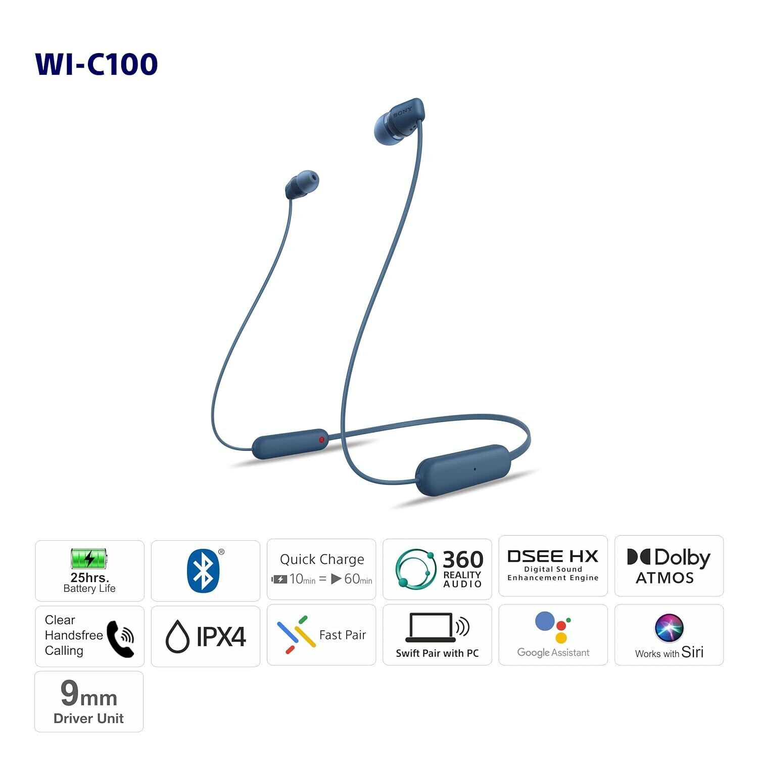 Sony WI-C100 Wireless Neckband (Blue)