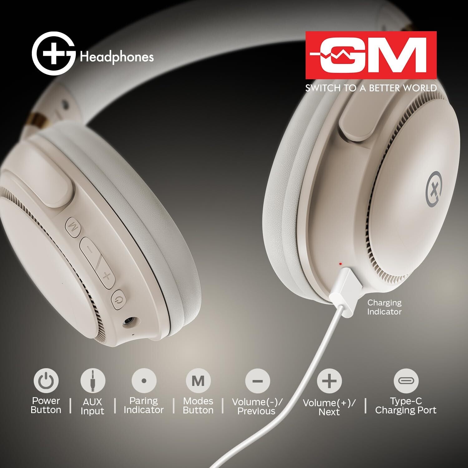 GM G-Plus Over The Ear Headphones with Mic (Beige) GM G-Plus Over The Ear Headphones with Mic (Beige)