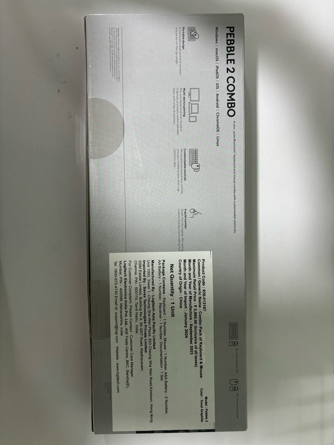 Logitech Pebble 2 Combo Wireless Keyboard Mouse Tonal Graphite