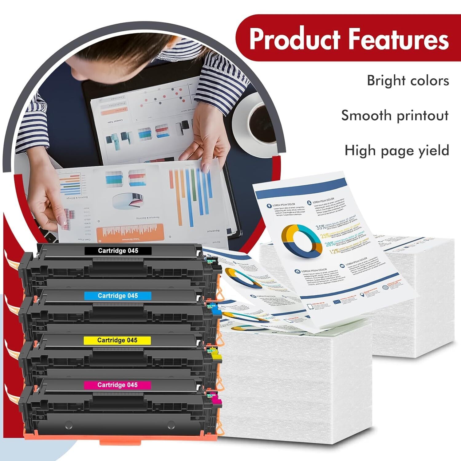 Compatible 045 Set of 4 Color Toner (Canon-MF634/632/612)