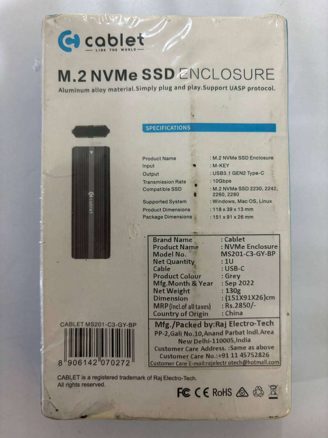 Cablet M.2 NVMe SSD Enclosure (MS201-C3)