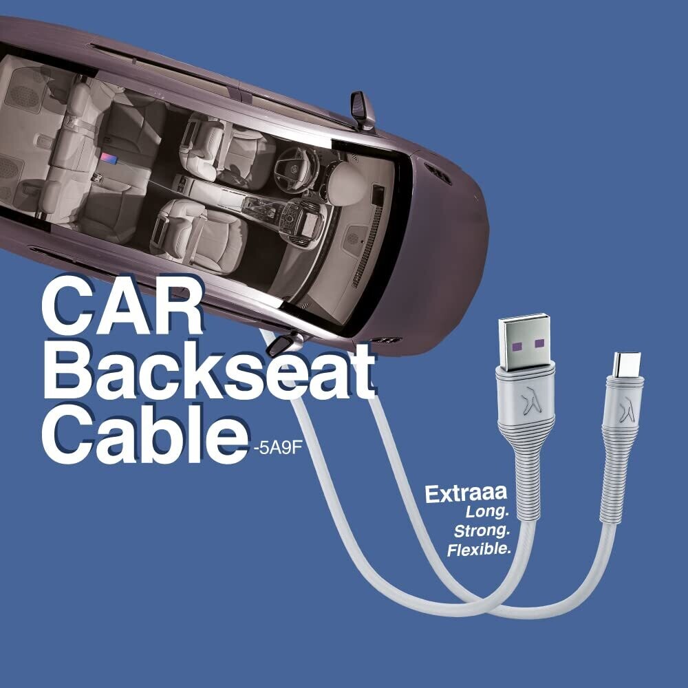 FINGERS Car Backseat Cable-5A9F Type-C Mobile Cable, Steel Grey FINGERS Car Backseat Cable-5A9F Type-C Mobile Cable, Steel Grey