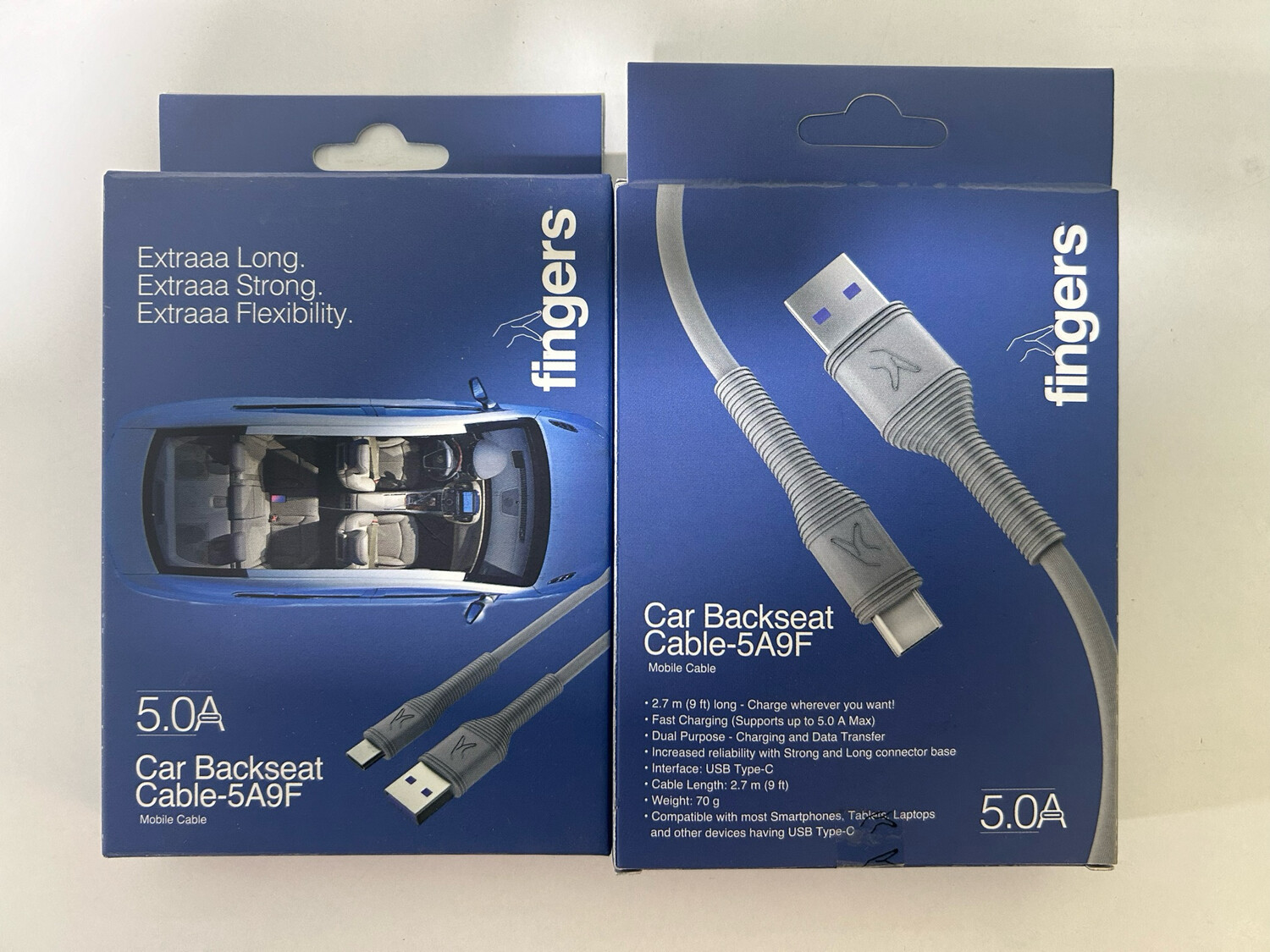FINGERS Car Backseat Cable-5A9F Type-C Mobile Cable, Steel Grey FINGERS Car Backseat Cable-5A9F Type-C Mobile Cable, Steel Grey