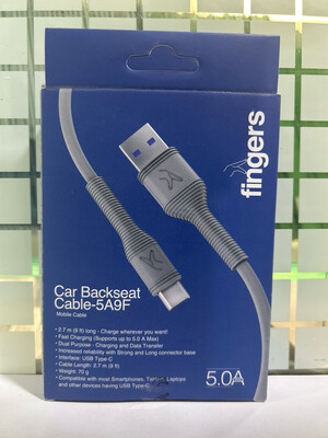 FINGERS Car Backseat Cable-5A9F Type-C Mobile Cable, Steel Grey
