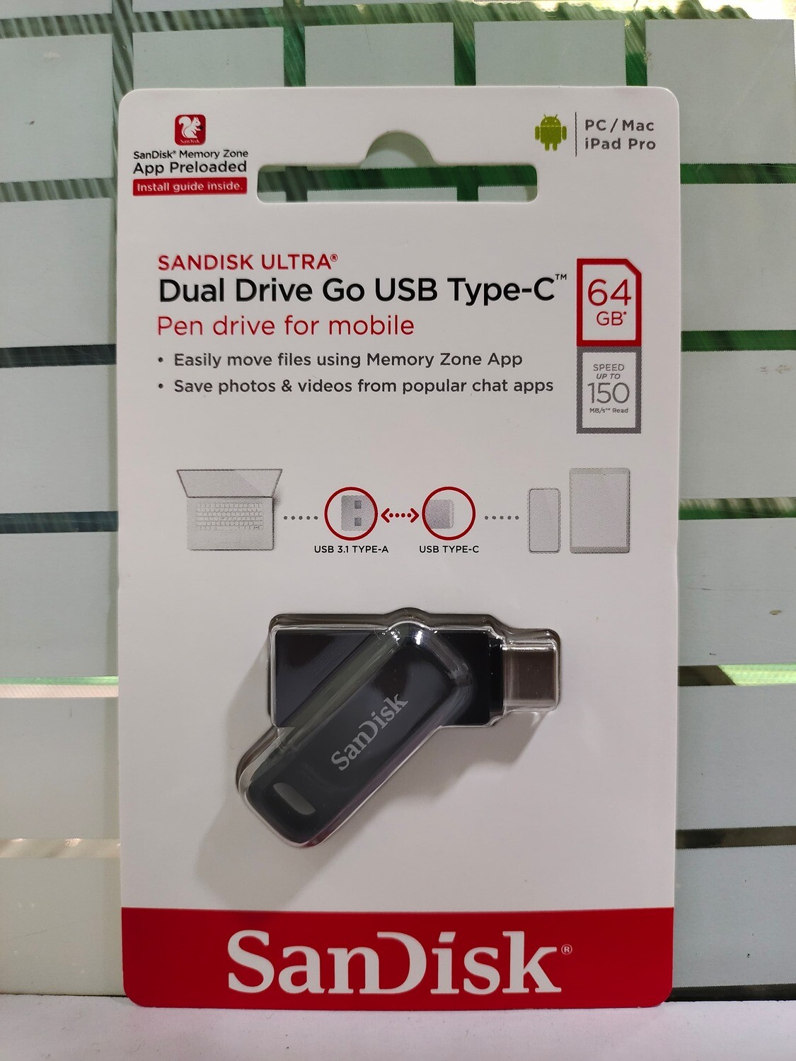 SanDisk 64GB Dual Drive Go USB Type-C Pendrive
