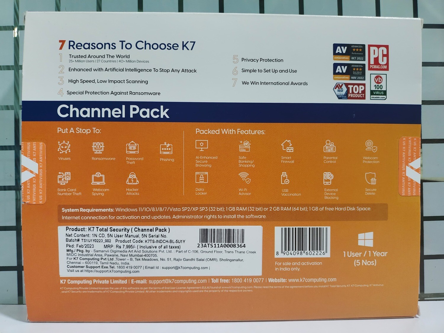 New, 1 User, 1 Year, K7 Total Security with Mat