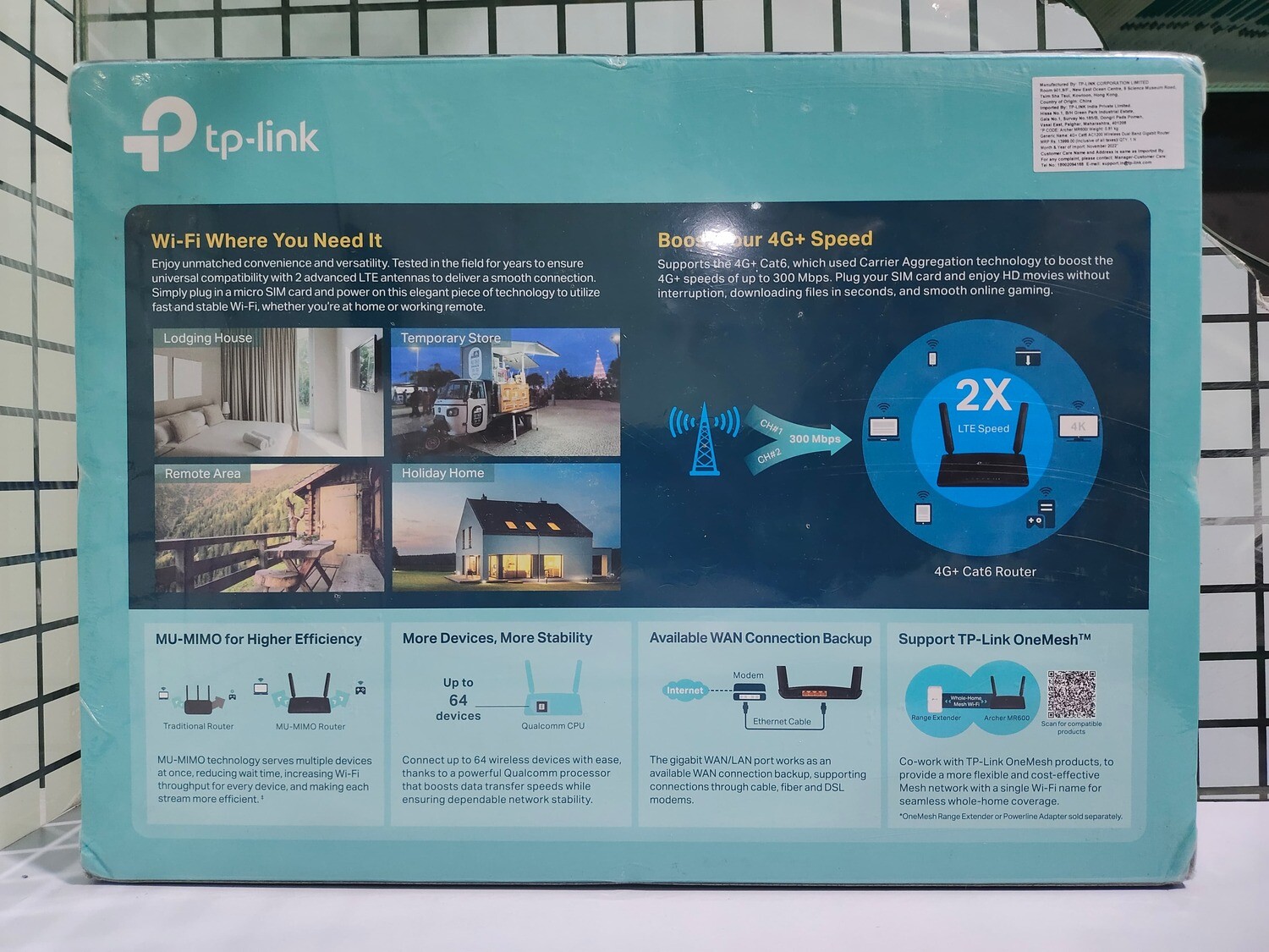 TP-Link Archer MR600 AC1200 Mbps 4G+ Cat6 Mobile Wi-Fi Router TP-Link Archer MR600 AC1200 Mbps 4G+ Cat6 Mobile Wi-Fi Router