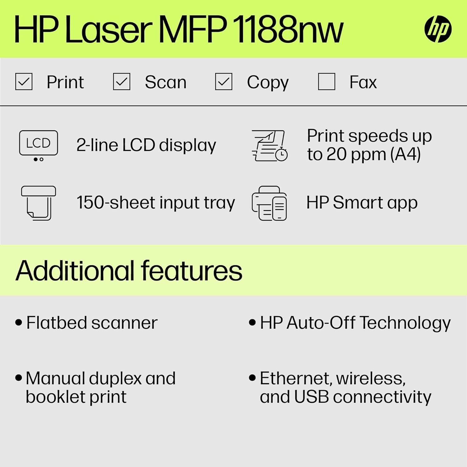 HP 1188nw Multifunction 21ppm Laserjet Printer HP 1188nw Multifunction 21ppm Laserjet Printer