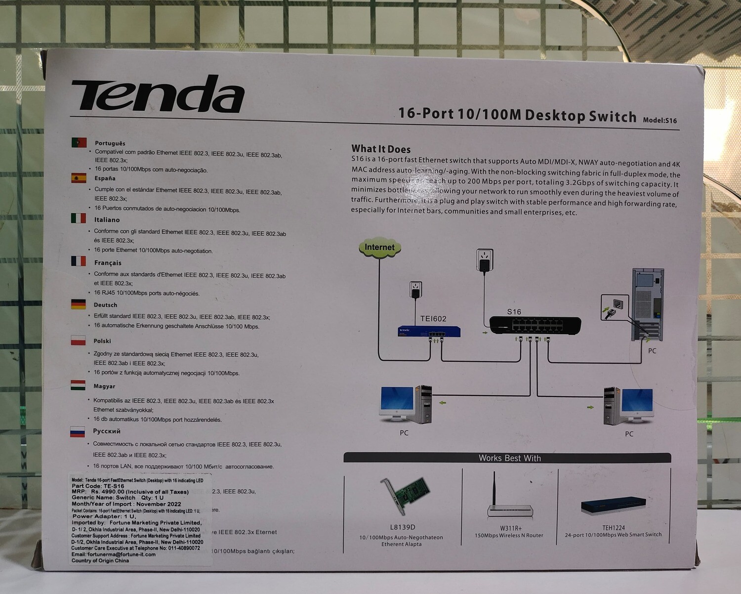 Tenda 16-Port Mini Ethernet Switch, TE-S16, 10/100Mbps Tenda 16-Port Mini Ethernet Switch, TE-S16, 10/100Mbps