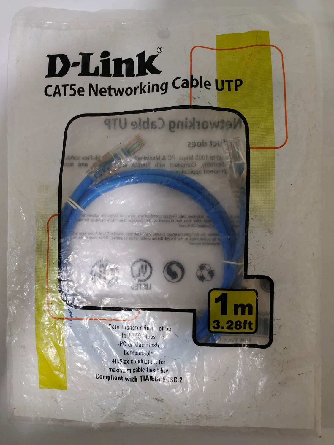 D-Link 1mtr Cat-5 Patch Cord Cable D-Link 1mtr Cat-5 Patch Cord Cable