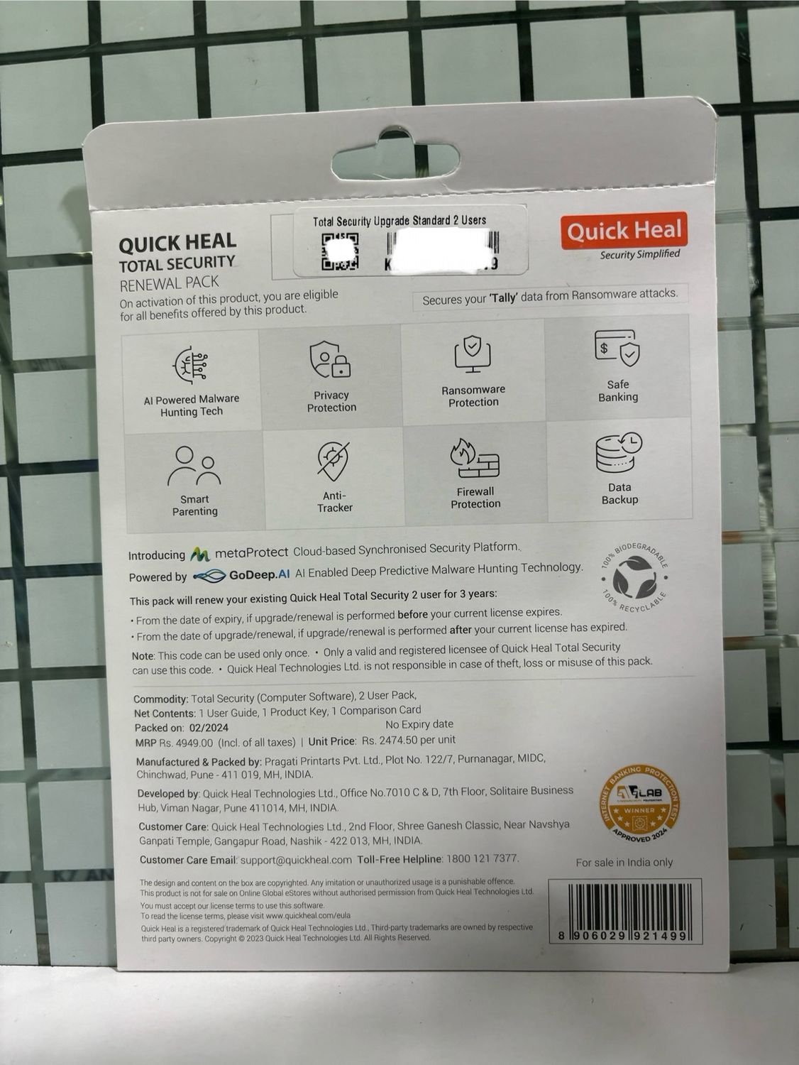 Renewal, 2 User, 3 Year, Quick Heal Total Security