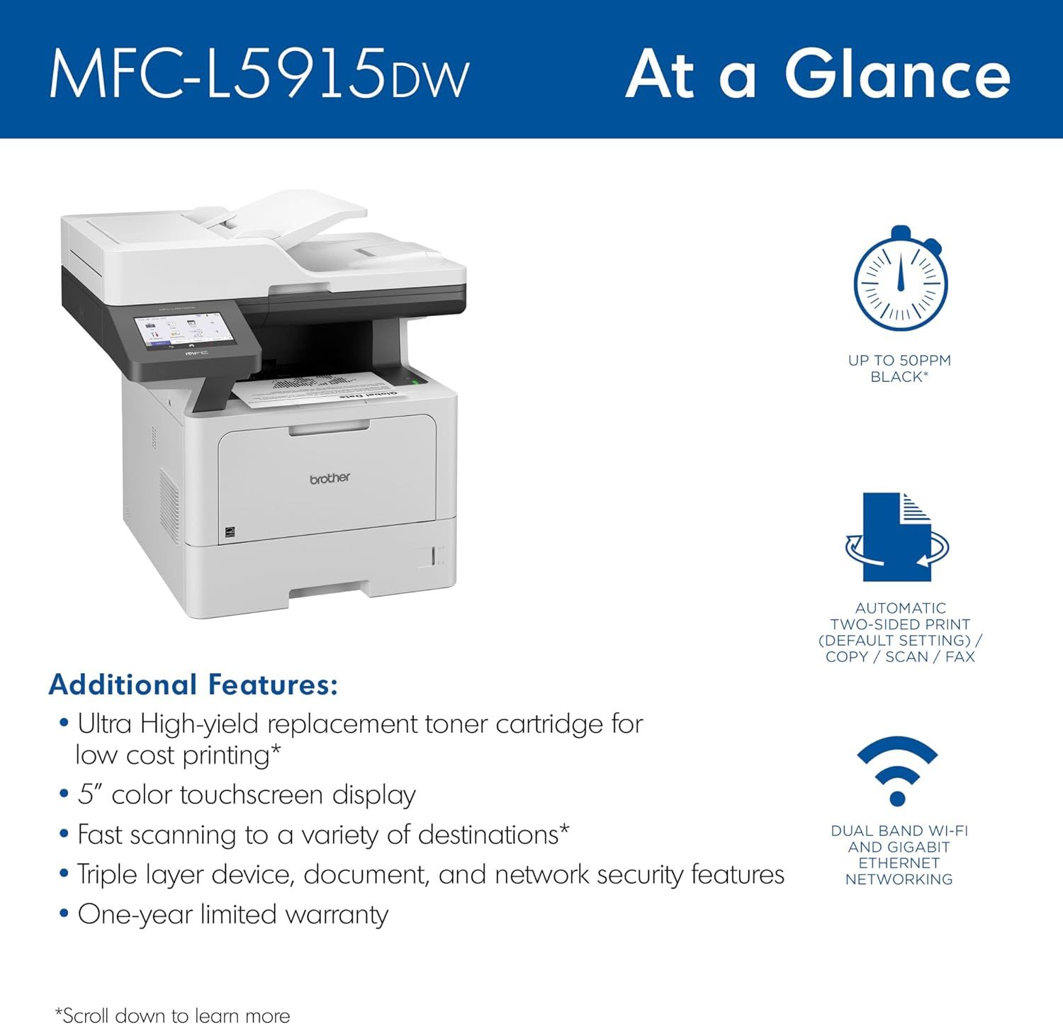 Brother MFC-L5915DW Wireless Business Laser Monochrome All-in-One Printer