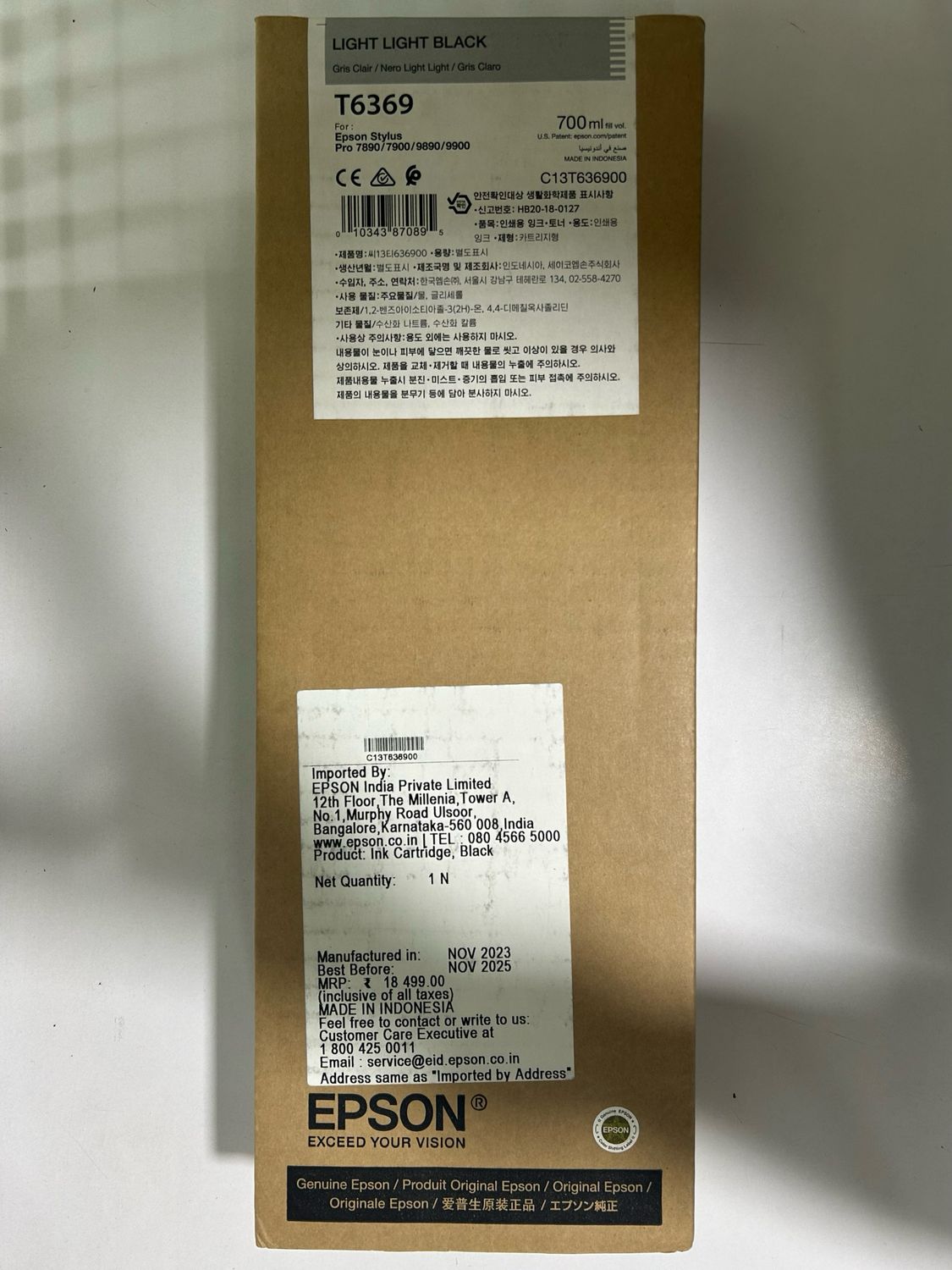 Epson T6369 Ink Cartridge, Light Light Black, 700ml Epson T6369 Ink Cartridge, Light Light Black, 700ml