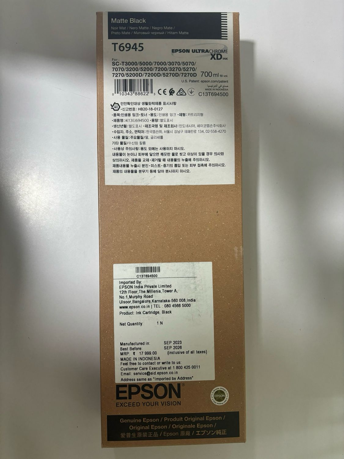 Epson T6945 Ink Cartridge, Matte Black, 700ml Epson T6945 Ink Cartridge, Matte Black, 700ml