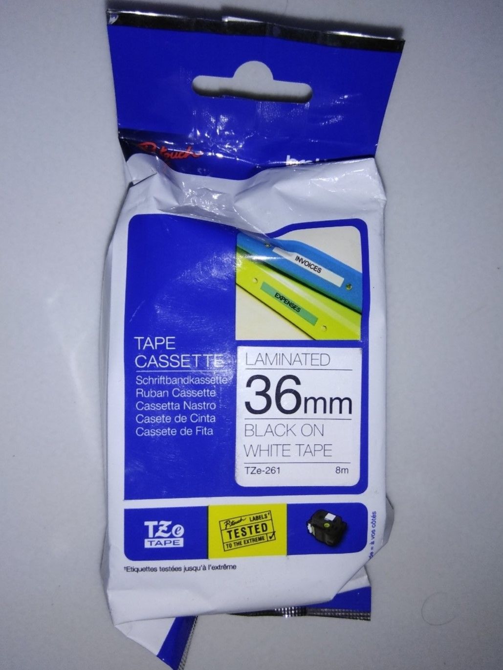 Brother TZe-261 Black on White 36mm Label Tape