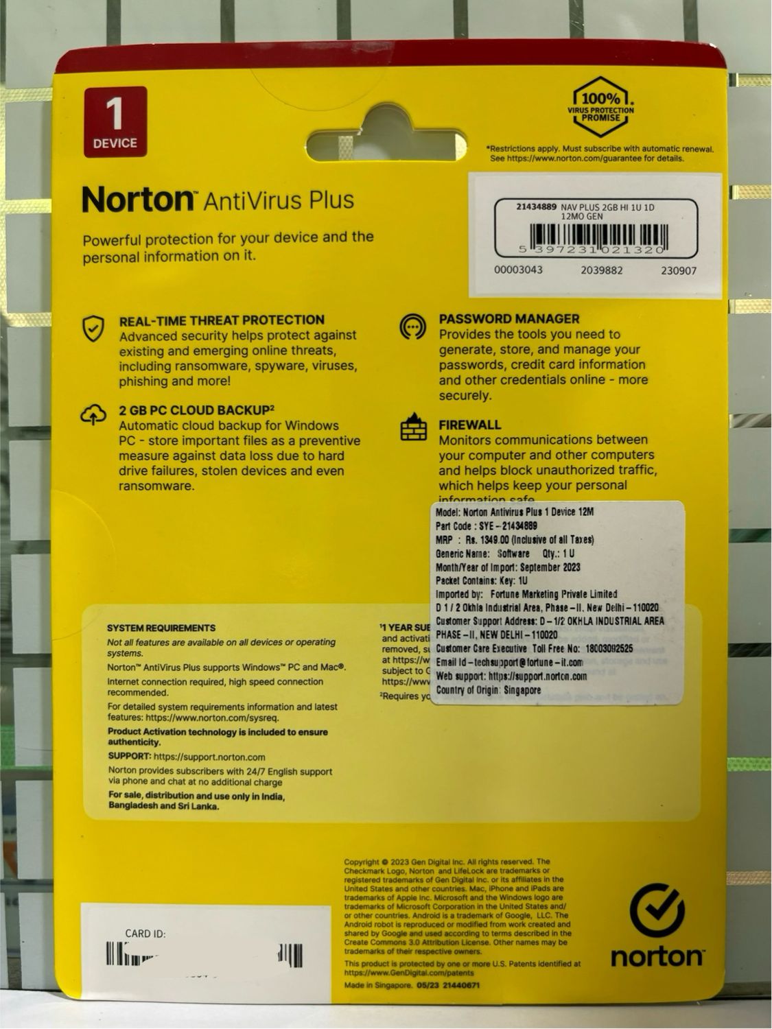 New, 1 User, 1 Year, Norton Antivirus Plus