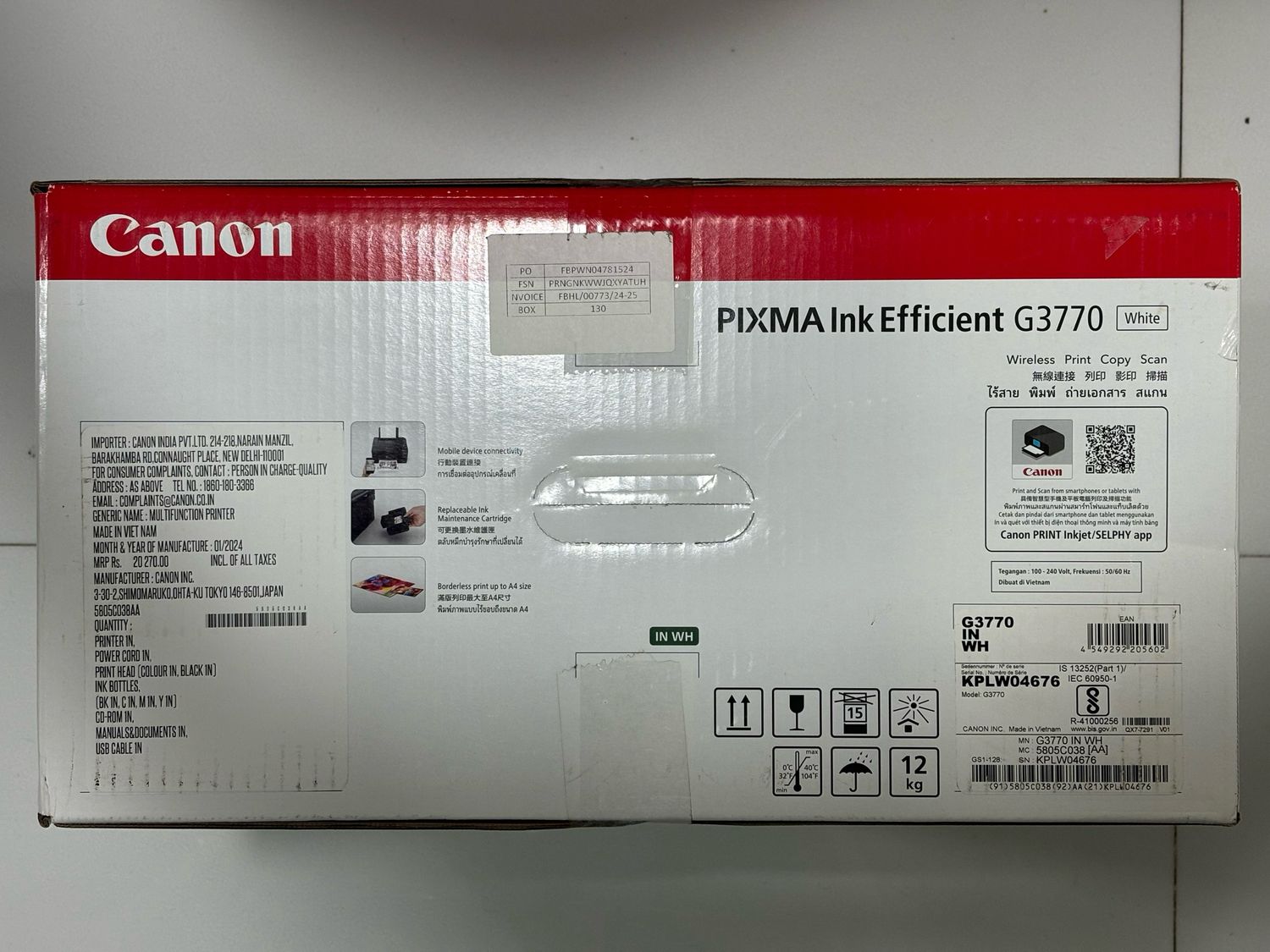 Canon G3770 WiFi Multifunction Ink Tank Printer White