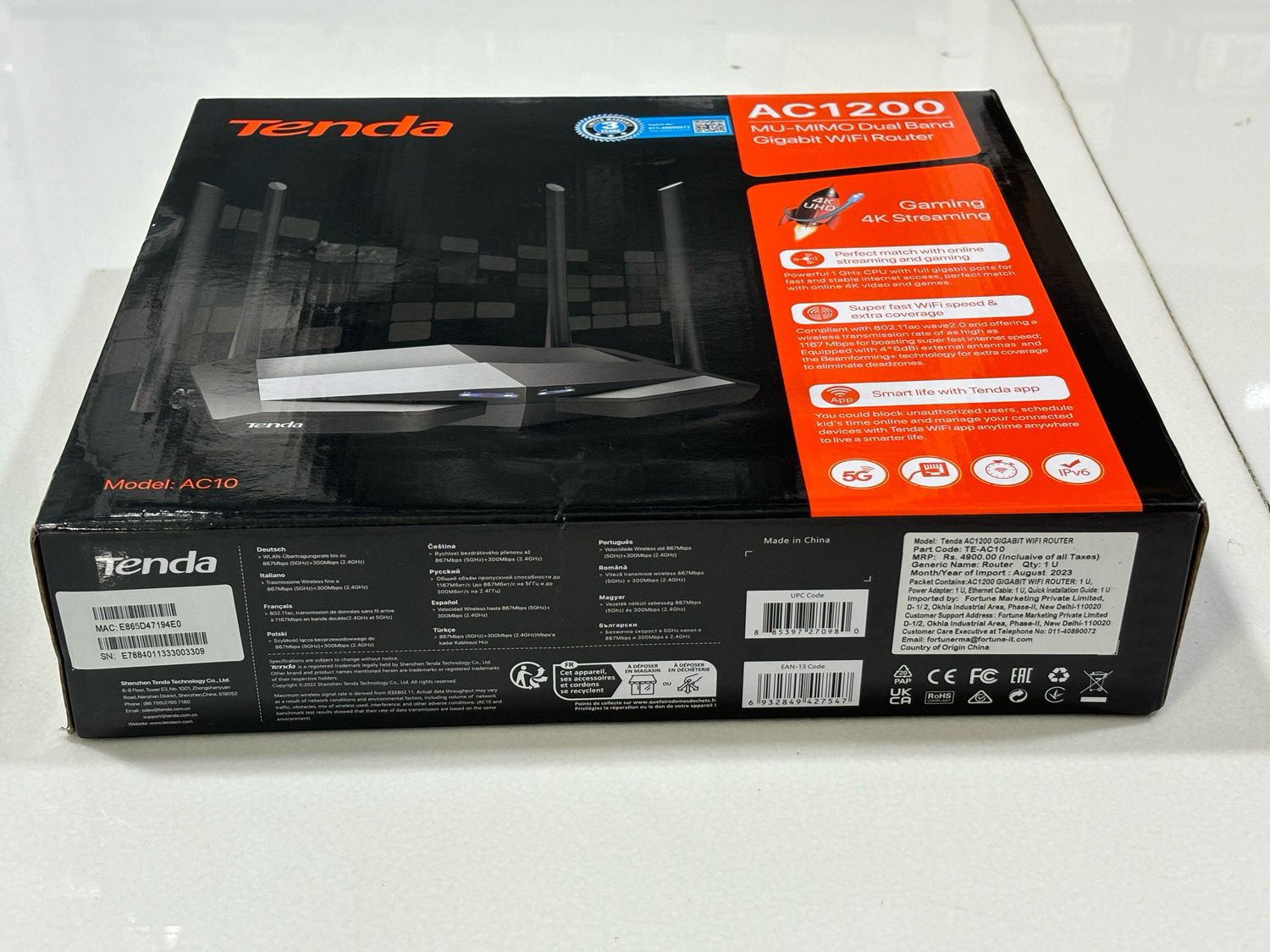 Tenda AC10 Dual Band AC1200 Gigabit Wi-Fi Router Tenda AC10 Dual Band AC1200 Gigabit Wi-Fi Router